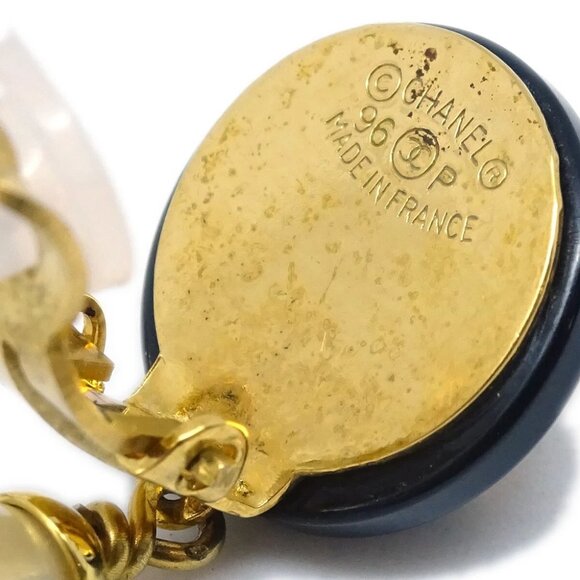 Chanel Artificial Pearl Dangle Earrings Clip-On Gold - Picture 4 of 4